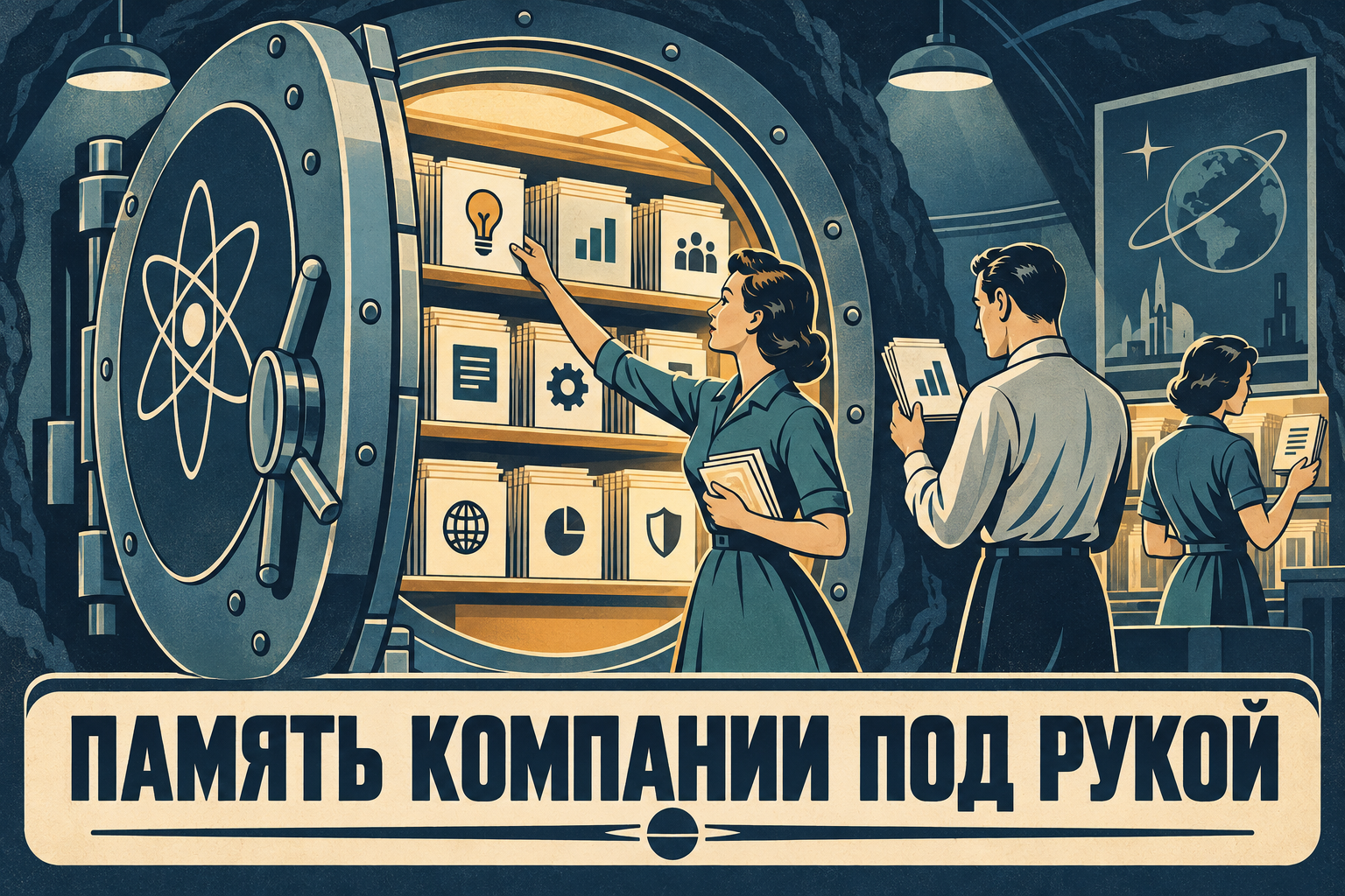 Иллюстрация: сотрудник получает ответ из базы знаний компании